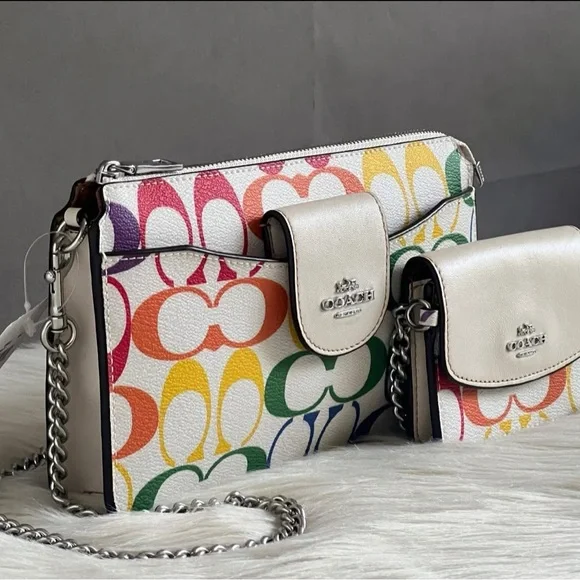 C4697 - Coach Poppy Crossbody in Rainbow Signature Canvas - Picture 2 of 15
